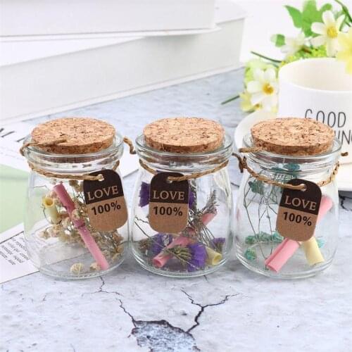 Creative Wooden Cork Flower Wishing Bottle Glass Gift Jar For Paper Star Candy Message Cork Pudding Glass Vase