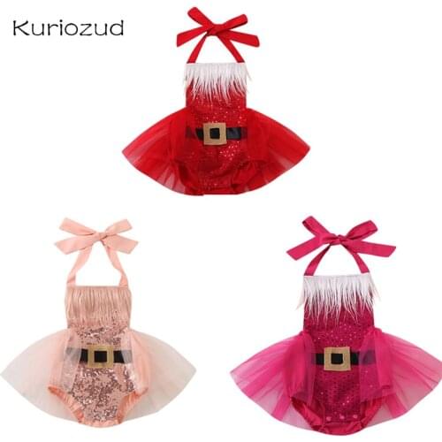 Christmas Newborn Toddler Baby Girl 3M-24M Sleeveless Lace Tutu Halter Bodysuit Outfit Clothes