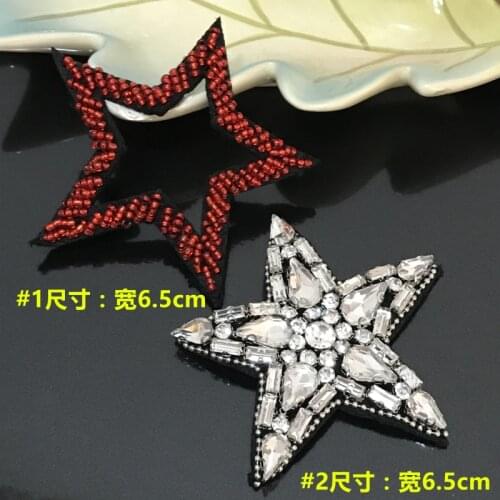 Mix star red bling rhinestone beaded patches embroidered sew on patch applique jacket patches for clothing parches para la ropa