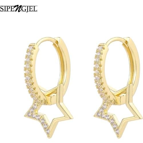 SIPENGJEL Trendy Dainty Star Heart Pendant Drop Earrings For Women Creativity Punk Hoop Earrings Girls Party Jewelry 2021