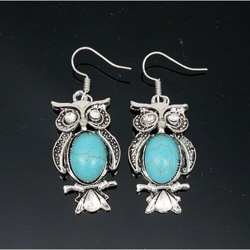 New Classical Vintage Owl Turquoises earrings drop 50*19mm silver plated Charm accessories LS00010
