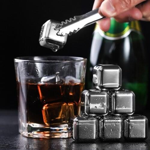 NEW Stainless Steel Ice Cube Set Chilling Stone For Whisky Reusable Drink Chilling Ice Rock Drink Wine Cooler Cubes With Clip