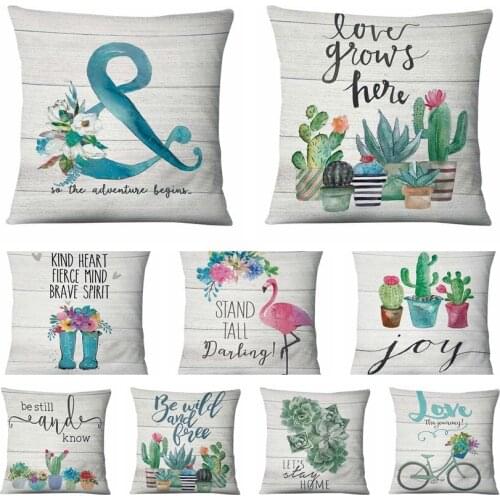 Stay Fresh Succulent Plants Print Pillowcase Watercolor Painting Cushion Decorative Pillow Home Pillow Decoration Sofa Throw