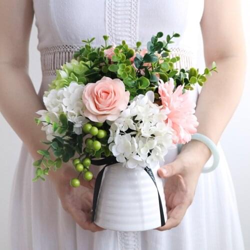 Pastoral Ceramic Vase+Simulation Flower Set Decor Livingroom Furnishing Crafts Decoration Home Silk Fake Flowerpot Ornaments Art