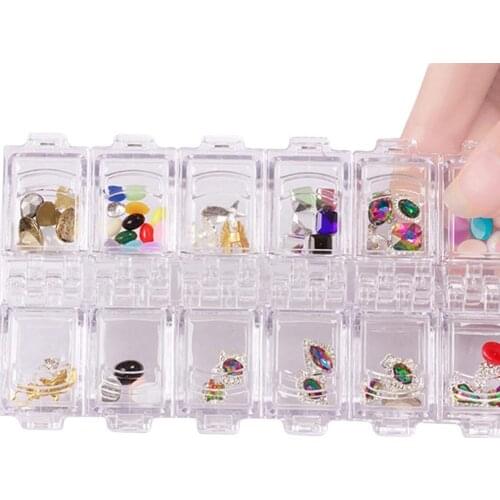 70% Hot Sale 12 Grid Plastic nail Rhinestones case Box Cosmetic Case Nail Art decorations Portable Storage Container Stones Tool