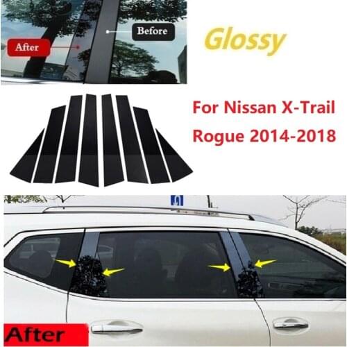 8PCS Polished Pillar Posts Fit For Nissan X-Trail Rogue 2014-2018 Window Trim Cover BC column sticker