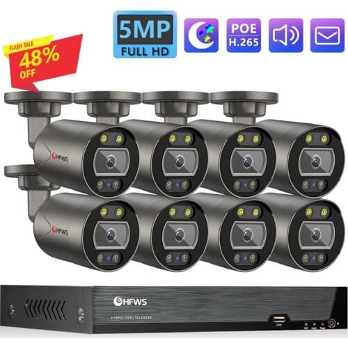 5MP Video Surveillance Camera NVR Kit 8ch Nvr Set Security Camera System CCTV Poe Home AI Face Two Way Audio