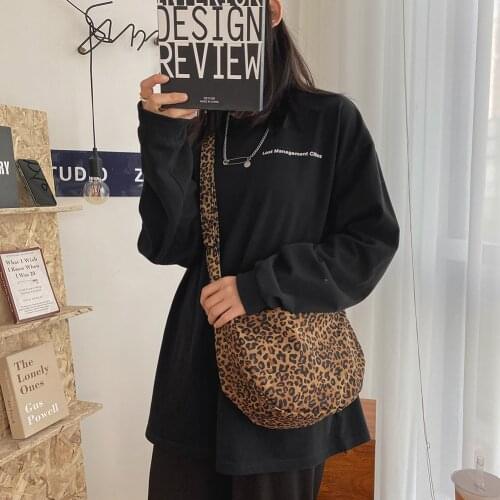 Retro Leopard Print Crossbody Bags For Women 2021 Casual Canvas Shoulder Bags Female Half Moon Messenger Bag Travel Shopping Bag
