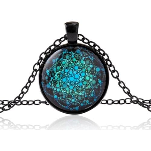 Vinatge Blue Flower Of Life Dome Glass Pendant Necklace Ancient Egypt Sacred Geometry Mandala Necklaces For Women Men