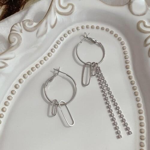 Japan and South Korea retro chain earrings long tassel asymmetric earrings metal simple female earrings exquisite New Earrings