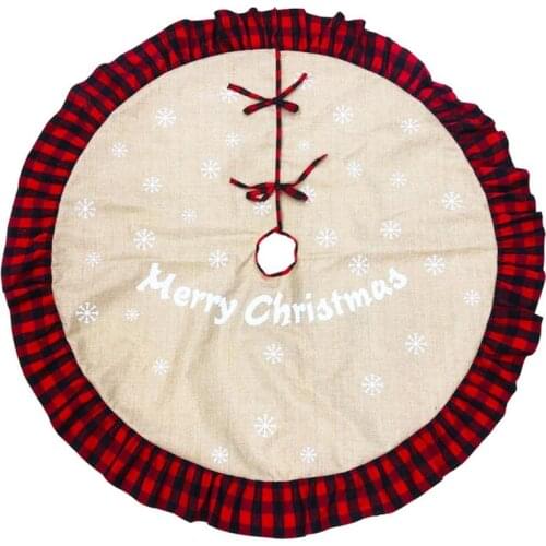 Q81C Christmas Tree Skirt Red and Black Buffalo Check Plaid Tree Skirt with Snowflake Design 48inch Double Layers Xmas Tree for