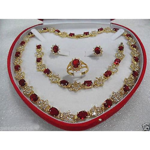 Jewelry 001176 womens jewelry red gem gem 18KGP Earring Bracelet Necklace Ring -jewelry brinco wedding earrings