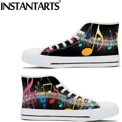 INSTANTARTS Colorful Music Note Pattern Casual Women Shoes Canvas Vulcanize Lace-up Ladies Shoes High Top Womens Sneaker Mujer