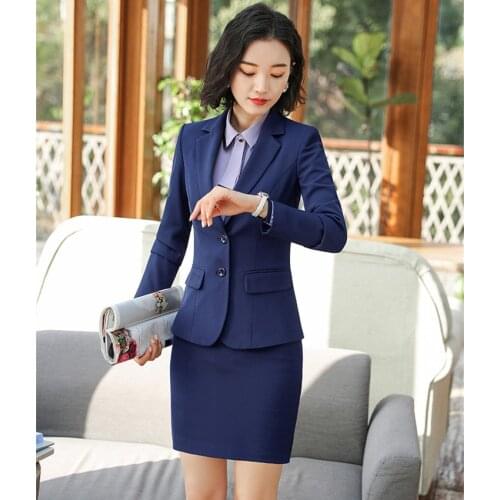 Womens Skirt Suit 2 Pieces Set Office Lady Work Wear Jacket Skirt Suit Female Skirt And Blazer Formal Elegant Long Sleeve
