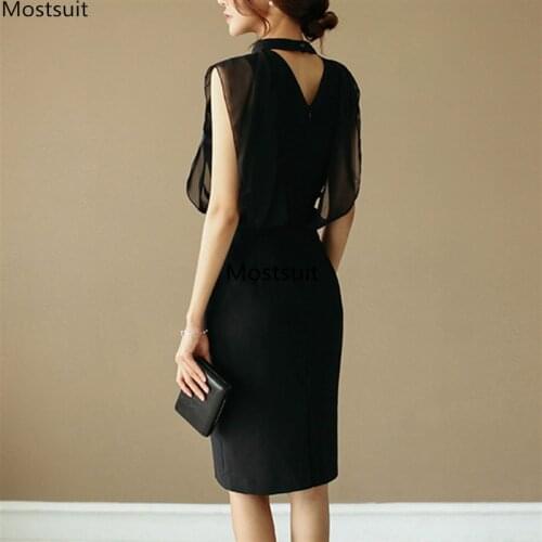 Summer Black Dress For Women Elegant Office Lady Mini Dresses Korean Sleeveless Tunic Mesh Patchwork Party Dress 2021 Vestidos