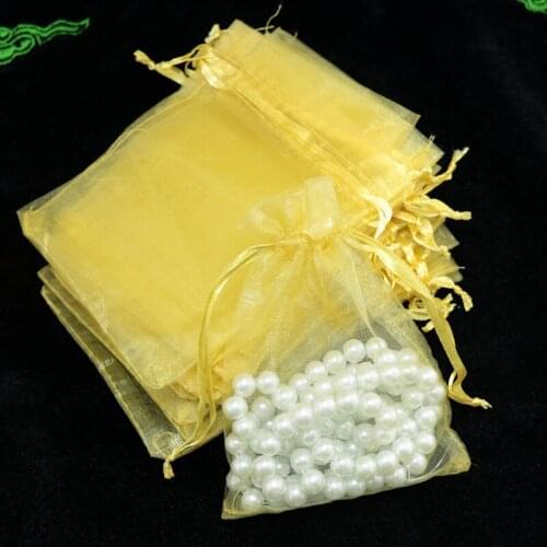 200pcs/lot Gold Organza Bag Jewelry Gift Bags 13x18cm Drawstring Pouch Wedding Favor Candy Jewelry Packaging Bags Free Shipping