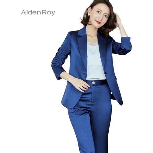 2021SS New Elegant Pants Suit Women Business Apricot Red Striped Blazer + Trousers Office Ladies Plus Size S-4XL Work Wear