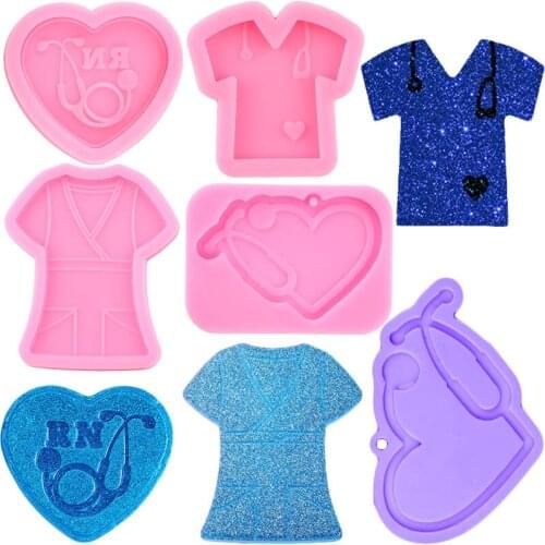 4 Pieces T-Shirt Keychain Silicone Mold Love Heart Stethoscope Epoxy Resin Jewelry Making Molds Fondant Cake Decorating Tools