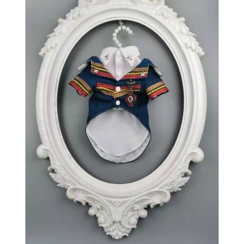 Free Shipping Handmade Dog Clothes Handsome Officer Two Piece Suit With Shirt Badge Dog Couples Dress Small Pet Cat Poodle