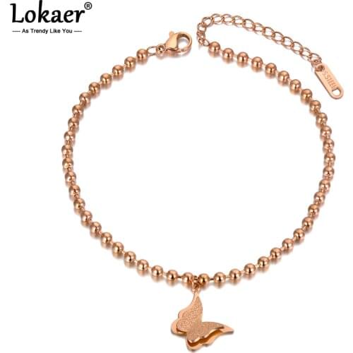 Lokaer Titanium Stainless Steel Bohemia Beach Chain & Link Anklets For Women Girls Trendy Butterfly Charm Anklet Jewelry A20019