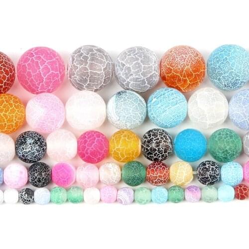 Natural Stone Beads Frost Colorful Cracked Dream Fire Dragon Veins Agates Beads For Jewelry Making DIY Bracelets 4/6/8/10/12mm