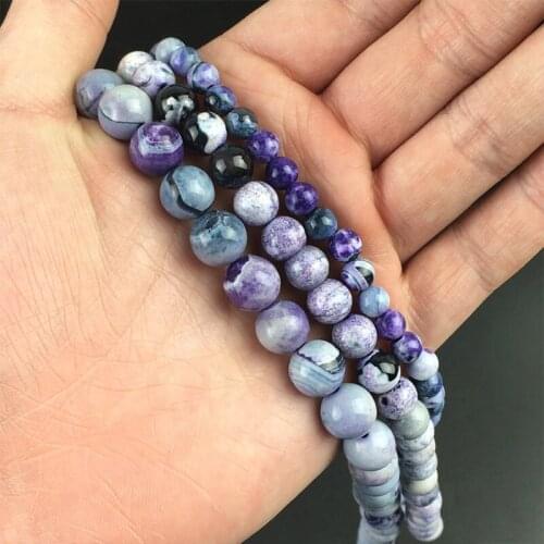 Purple Black Fire Agates Stone Beads Round Loose Spacer Beads For Jewelry Making DIY Fashion Bracelets 15'' Strand 6/8/10mm