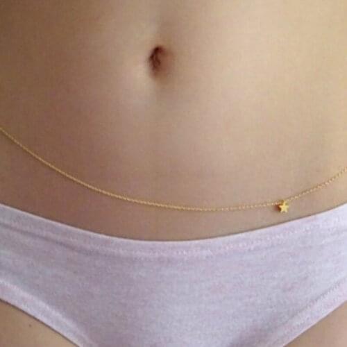 12pcs/lot United States sell jewelry contracted metal bikini waist chain five pointed star bead chain light body