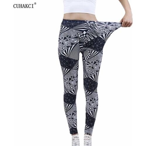 CUHAKCI Fitness Legging Stretchy Trousers Night White Black Triangle Stripe Printing Pants Women Clothing Ladies Skinny Leggins