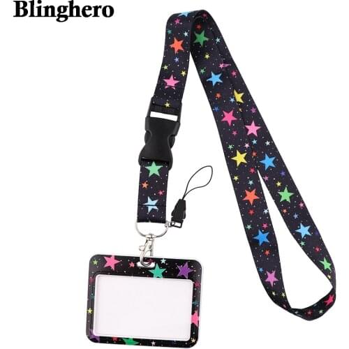 CB637 Colorful Star Lanyard Credit Card ID Holder Badge Student Women Travel Bank Bus Business Card Cover Badge