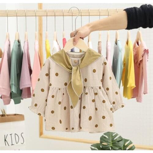 Spring Autumn Kids Dresses for Girls Korean Fashion Dot Long Sleeves Princess Dress Toddler Baby Clothing Girls Costumes New