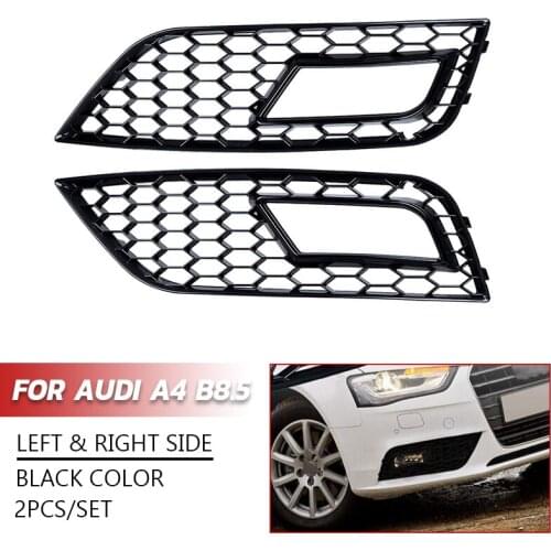 For AUDI A4 B8.5 2013-2016 RS Style Gloss Black Car Front Bumper Fog Light Grilles Cover
