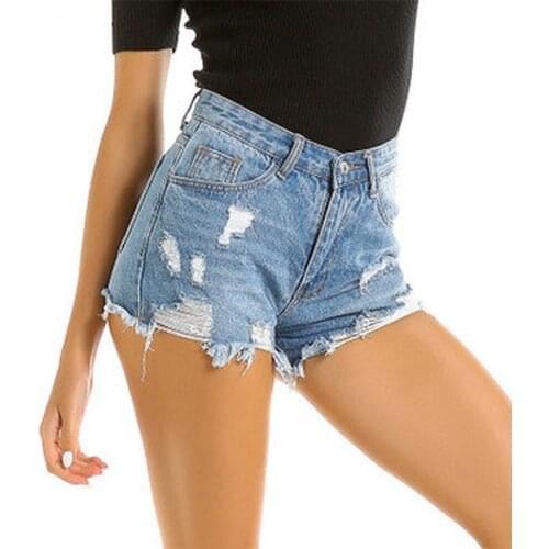 Denim Shorts Skinny Hole Distressed Female Pockets High Waisted Jeans Shorts Casual Vintage High Waist Zipper Short Jeans