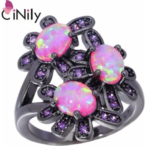 CiNily Created Pink Fire Opal Purple Zircon Black Gold Color Wholesale Fashion for Women Jewelry Gift Ring Size 6 7 8 9 OJ8112