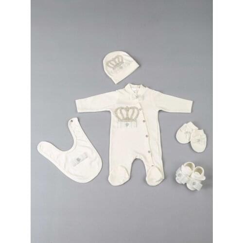 White baby girl boys queen king crowned rompers 5 piece set cotton comfortable use overalls hat gloves models
