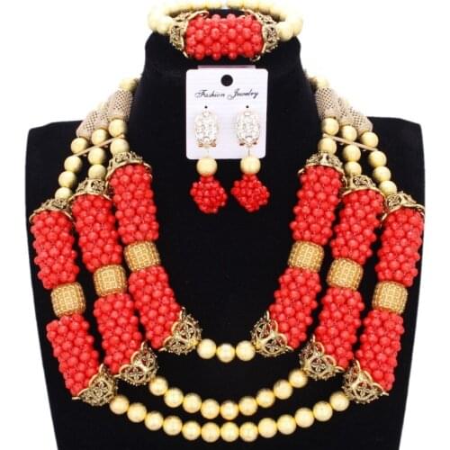 Jewelry Set Dubai Necklace Earrings Bracelet Set Orange Gold African Jewellery Indian Evening Jewelry Set Crystal Balls Wedding