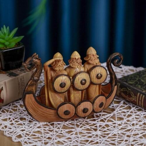 Creative Painted Boat Ornament Resin Crafts Retro Soldier Shield Dragon Boat Home Decorations