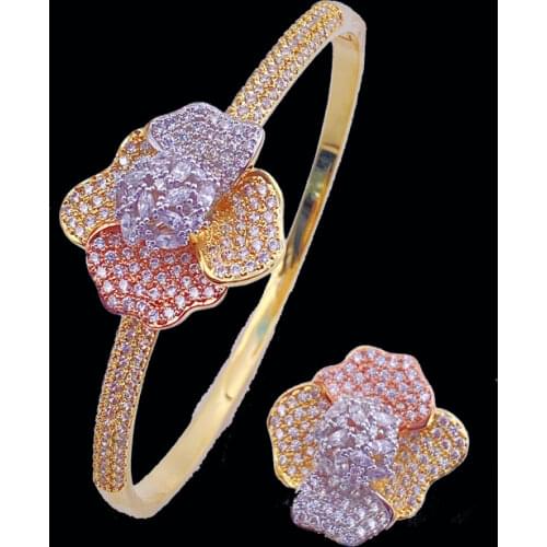 Lanyika Fashion Jewelry Exquisite Elegant And Tasteful Calla Lily Plated Party Romantic Bangle With Ring Banquet Daily Best Gift