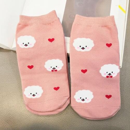 Cute women Bichon Frise ankle socks cartoon pink socks with dog lover gift idea sweet puppy graphic sox 12pair wholesale