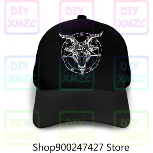 Mens Hats Baphomet Baseball Cap Pentagram Satantic Occult Church Of Satan Goat Goth