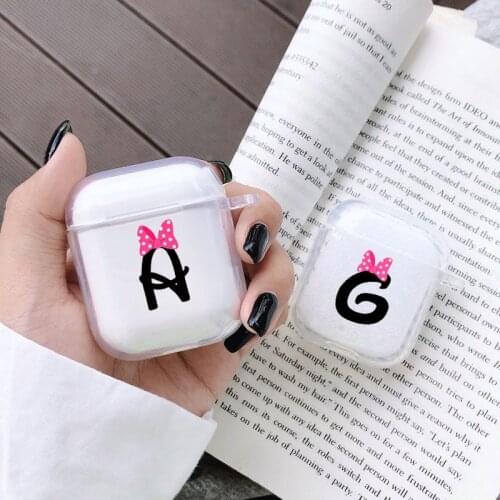 Initials Letter Earphone Case For Apple AirPods 1 2 Gen Clear Soft Protective Headphone Cover Accessories