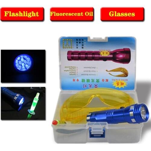 14 LED UV Flashlight Protective Glasses UV Dye Tool Set Car R134A R12 Air Conditioning A/C System Leak Test Detector Kit