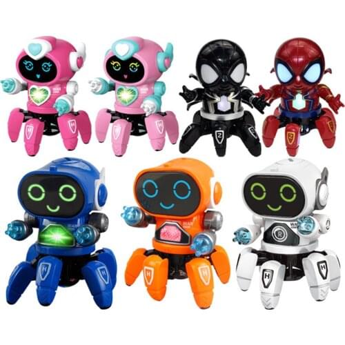 Newest Dance Iron Man Spider Robot LED Music Flash Avengers Hero Electric Robot Kids Educational Toys Bot Pioneer
