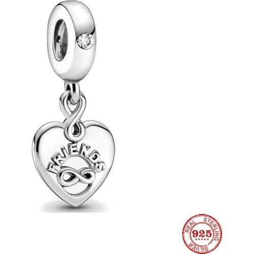 New Original Silver Color Heart Shape Friends Dangle Bead Fit European Pandora Charms Bracelet Bangles Diy Jewelry P477