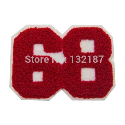 Wholesale fashion towel patch sew on embroidery label DIY Numbers 68 patches for sweater jacket sportwear TP-014