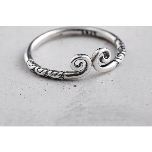 Retro Headband Original 925 Sterling Silver Creative Temperament Personality Fashion Female Resizable Opening Rings SRI113