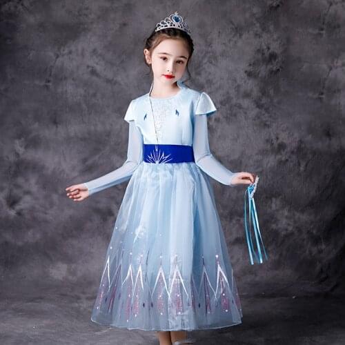 Disney Princess Girls Dress Kids Dresses for Girls Christmas Dress Up Costume Party Frozen 2 Long Sleeve Elsa Girl Clothes