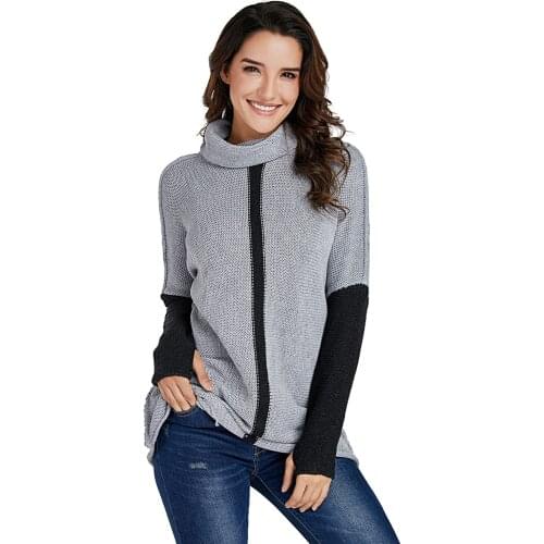 Brown Apricot Individual Cowl Neck Pullover Sweater Women Long Sleeve Patchwork Thumb Hole Sweaters Knitting Casual Long Sweater