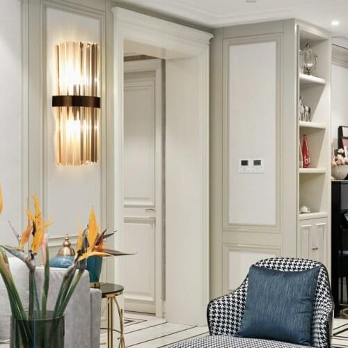 Nordic Luxury Crystal Living Room Background Led Wall Lamp Designer Creative Hotel Aisle Bedroom Bedside Interior Wall Lighting