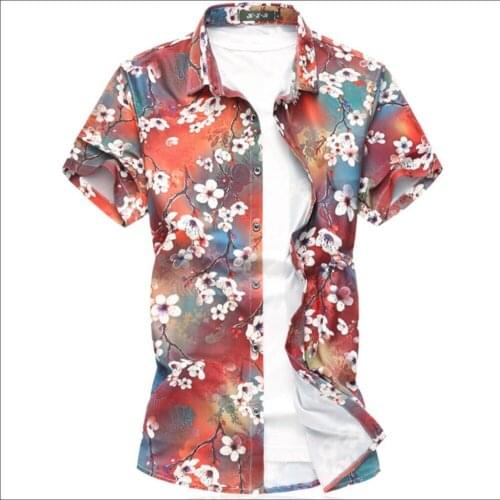 S-7xl 2020 Summer New Men Plus Size Short-sleeved Printing Shirt Holiday Casual Half Sleeve Floral Shirt Hairstylist Tide Shirts
