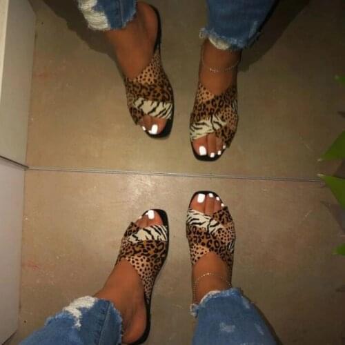 Leopard double layer cross slippers Autumn /winter new home wild fashion women sandals female new flat with flip flop 2020